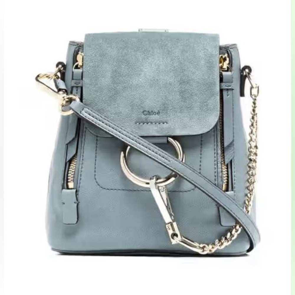 Chloe Light Blue Leather Suede Mini Faye Backpack